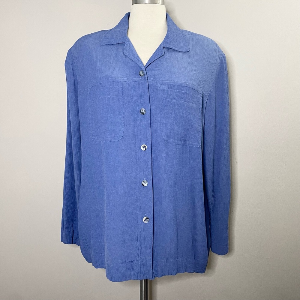 Elisabeth by Liz Claiborne Vintage Crinkle Rayon Button-down Blouse